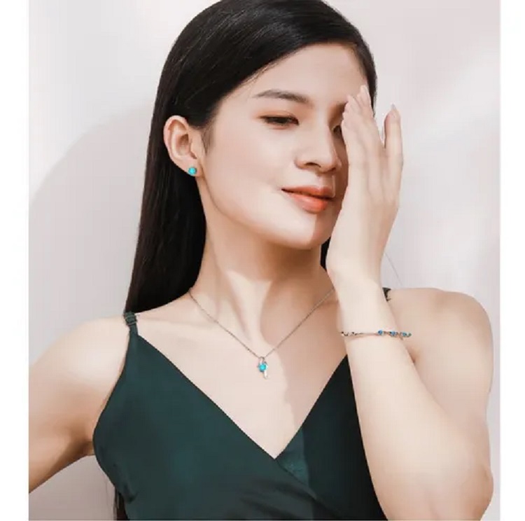 Conjunto De Joyas Para Mujer Collar, Aretes, Pulsera Color Celeste