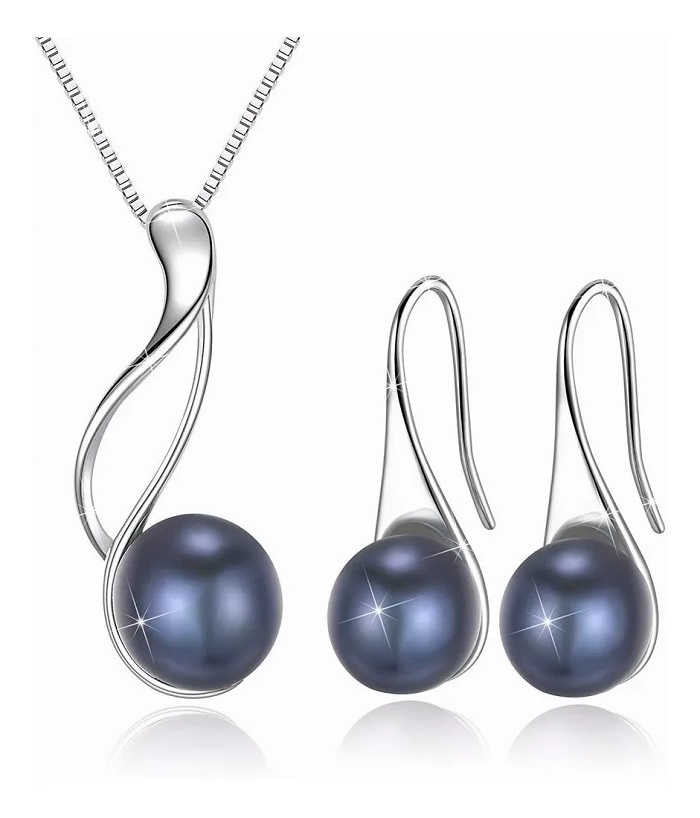 Conjunto Elegante De Joyas Con Perlas Negras Para Novia