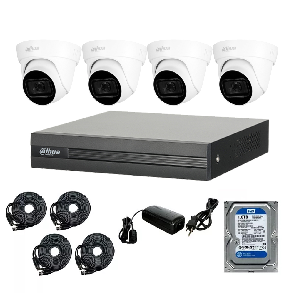 Kit CCTV 4 camaras de seguridad domo dahua 2mpx disco 1Tb Audio Integrado Facil Instalacion