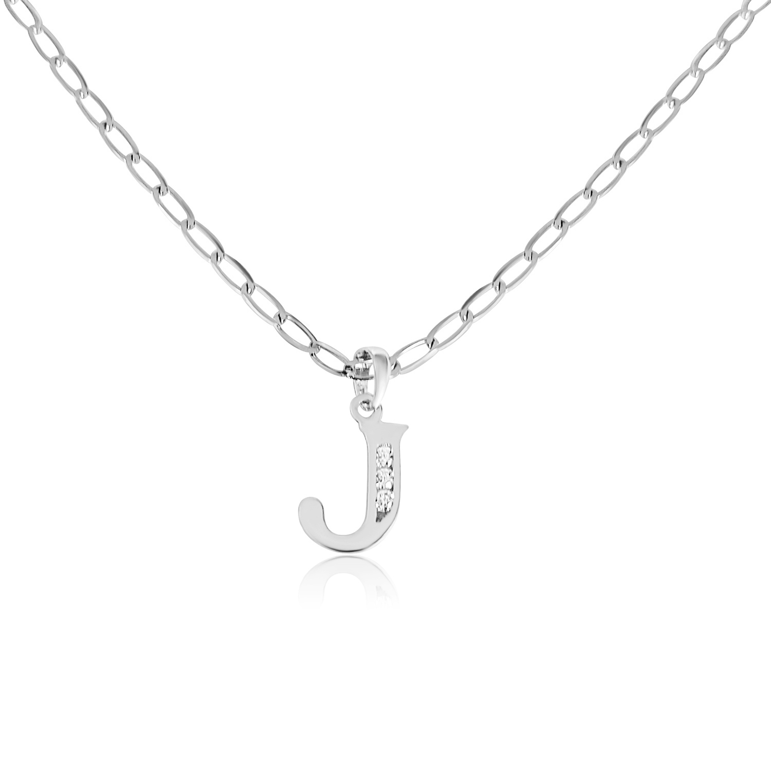 Collar de Inicial Authshine de Plata Ley 925 con Circonia Letra J para Mujer
