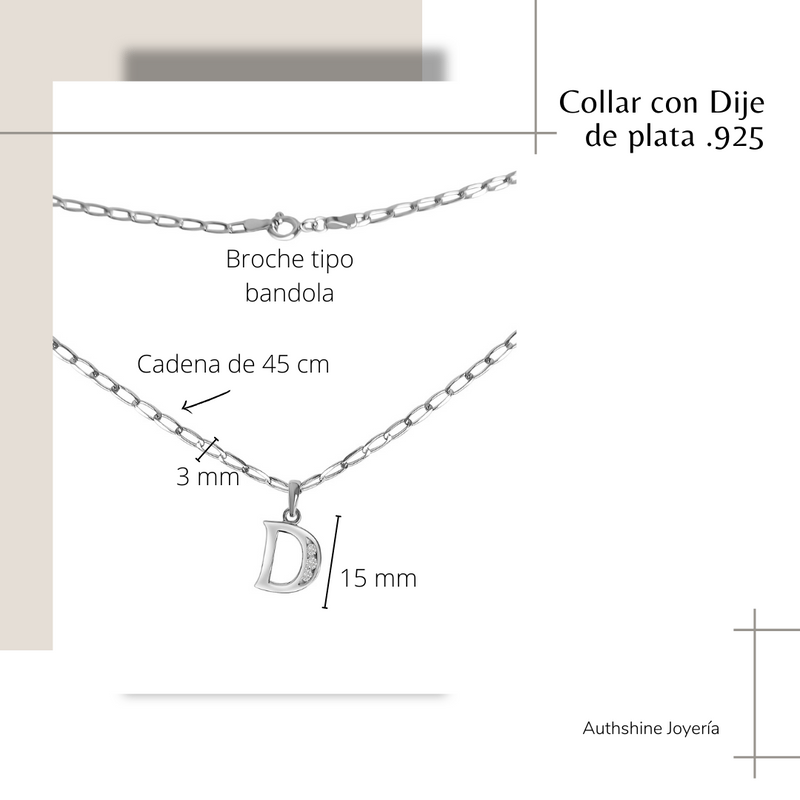 Collar de Inicial Authshine de Plata Ley 925 con Circonia Letra J para Mujer