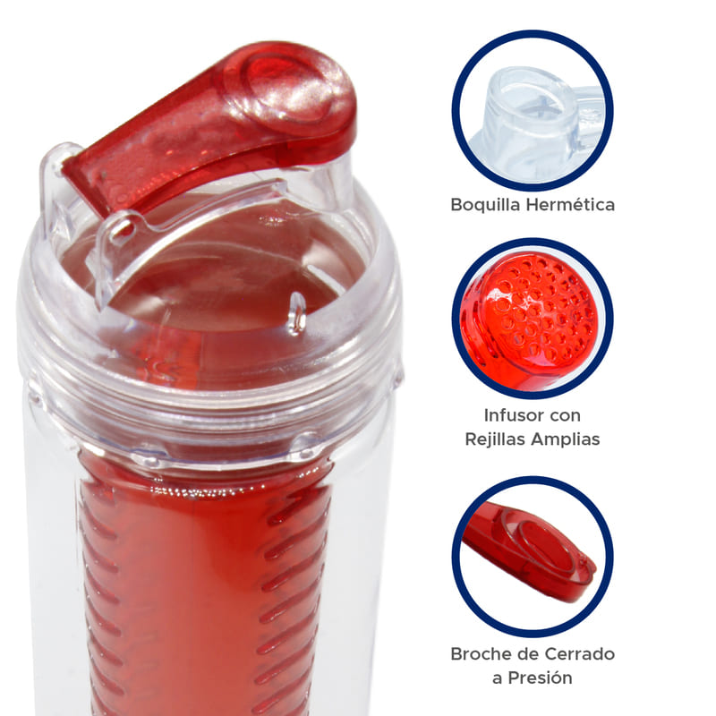 Recipiente Para Agua Modelo Glow, Botella Con Infusor De Frutas 800 ml Marca Red Baboon