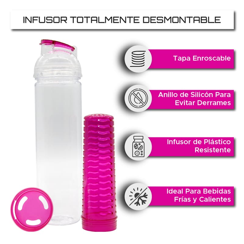Recipiente Para Agua Modelo Glow, Botella Con Infusor De Frutas 800 ml Marca Red Baboon