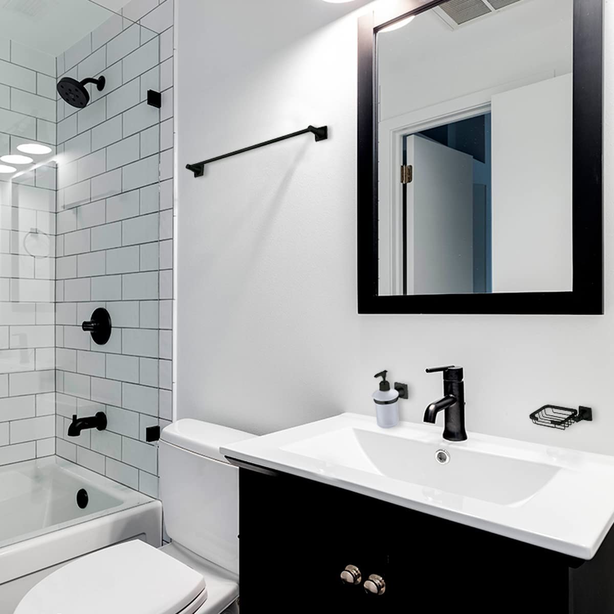Accesorios para Baño color Negro Mate, Incluye todo lo que tu baño necesita .