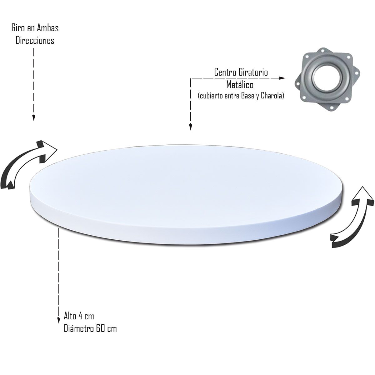 Charola Giratoria 60 cm Blanco