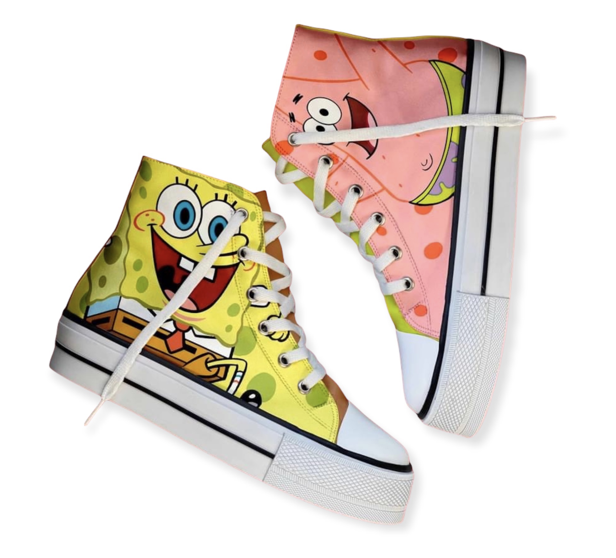 Tenis Bota sublimado de Tela con diseño de  Bob Esponja Y Patricio.
