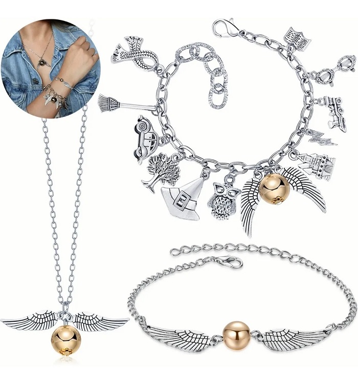 Juego De 3pzs De Joyas Harry Potter Collar Pulsera