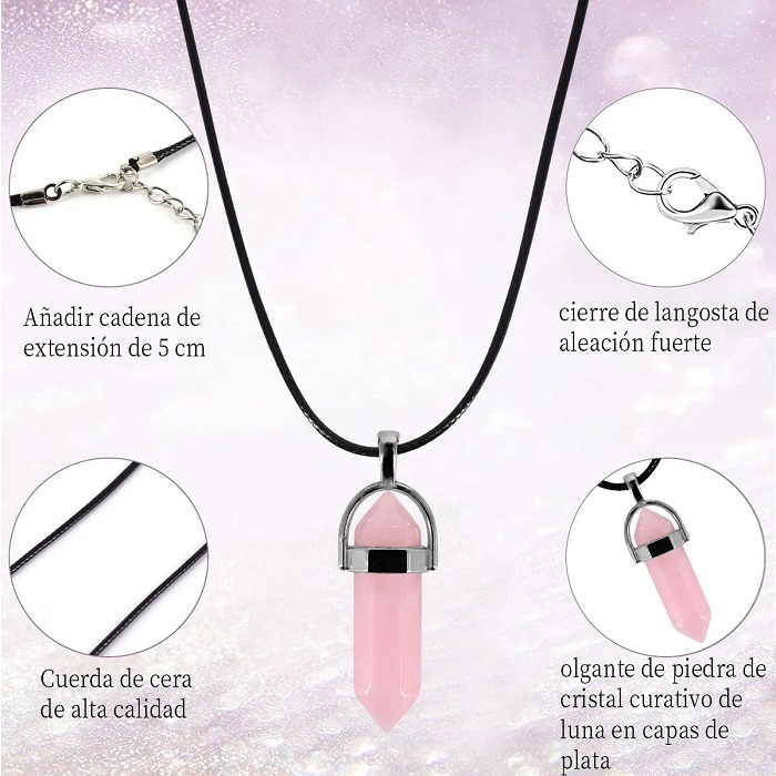 Dije De Cuarzo Natural Gema Prisma Cristal Rosa