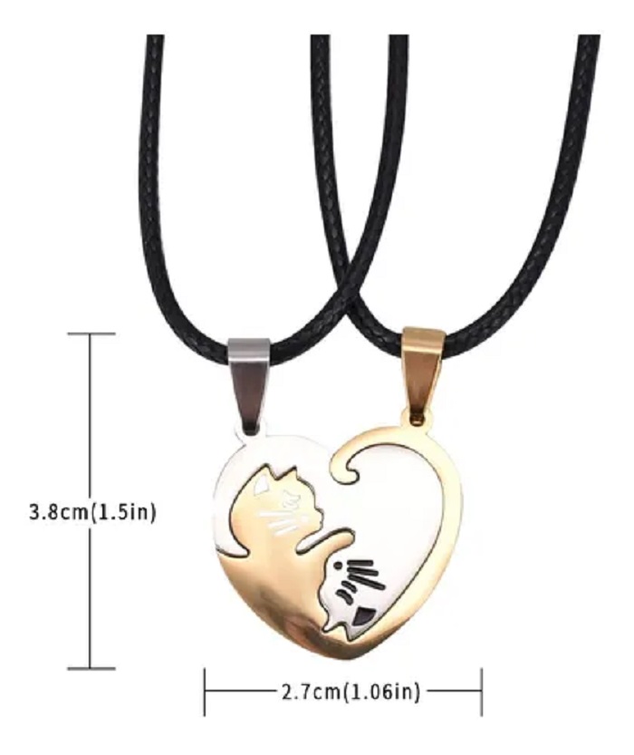 Collares De Pareja Yin Yang Gatos Acero Inoxidable Negro