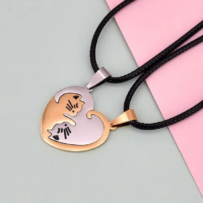 Collares De Pareja Yin Yang Gatos Acero Inoxidable Negro