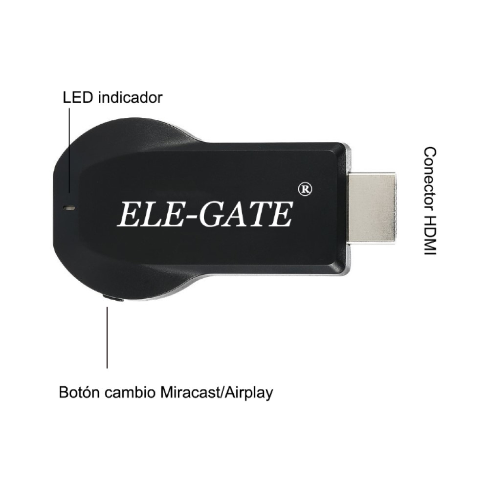 Transmisor Mirascreen Wi-Fi Hdmi Ele-gate Wl12 Color Negro