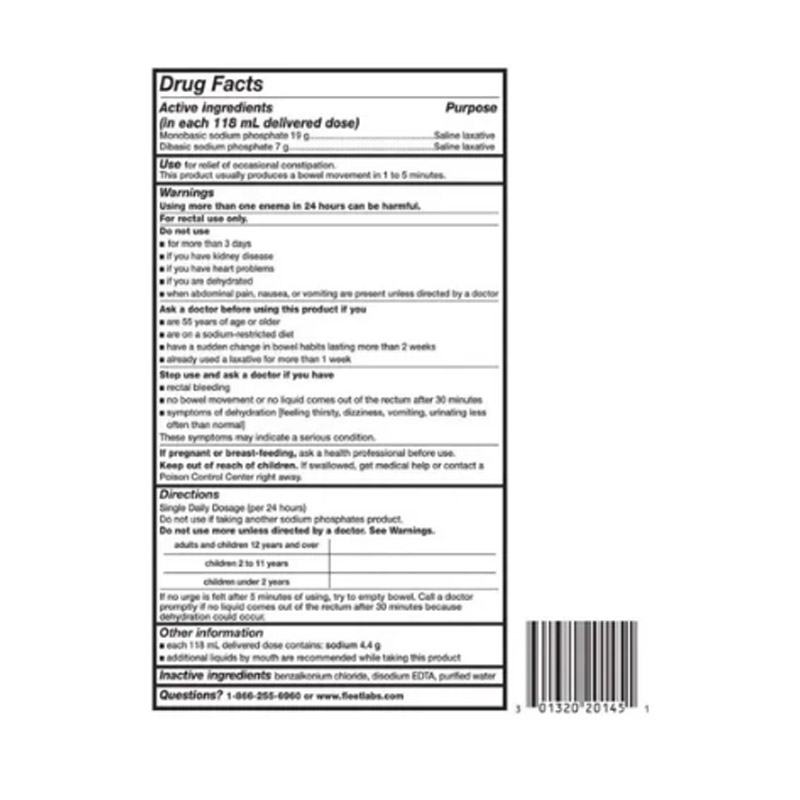 Fleet Enema 4.5 Oz 133 Ml Regular (paquete De 6) Kit De 6