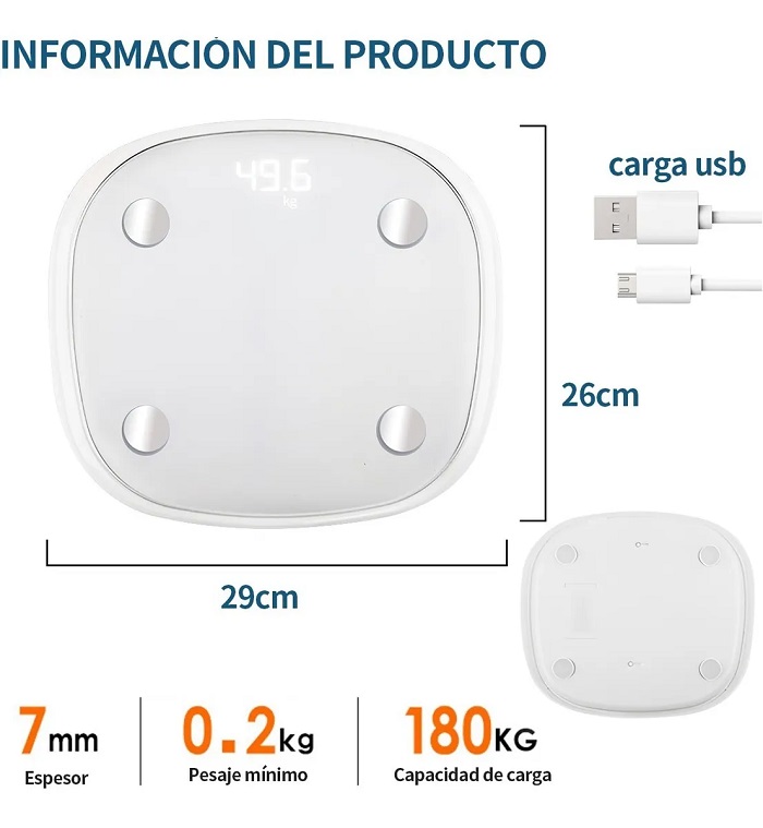 Báscula Electrónica Bluetooth Inteligente De Baño Blanco