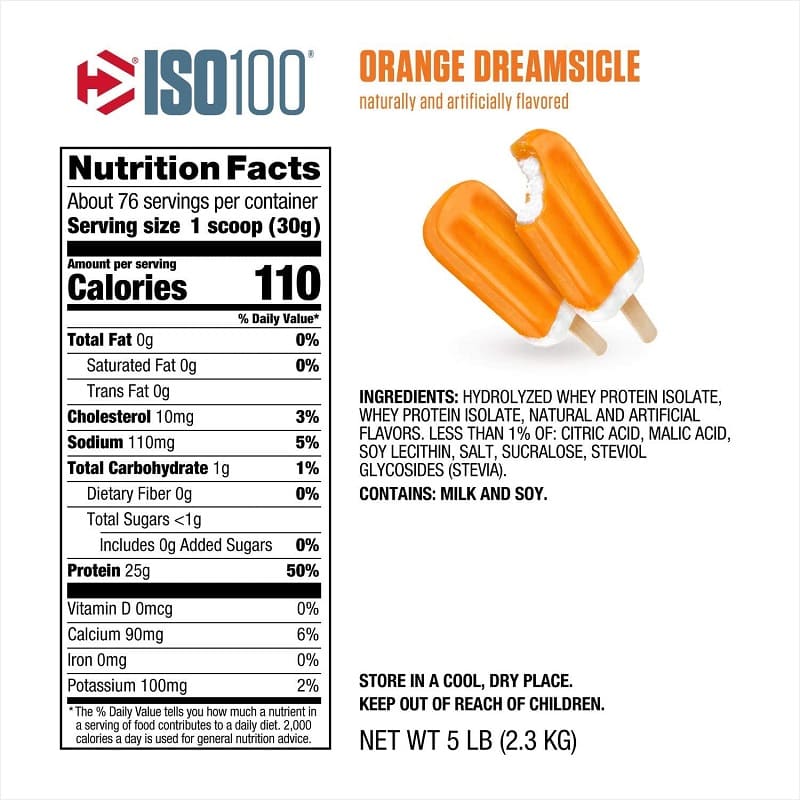 Proteina Dymatize ISO 100  Hydrolizada Sabor Orange Dreamsicle 76 Serv