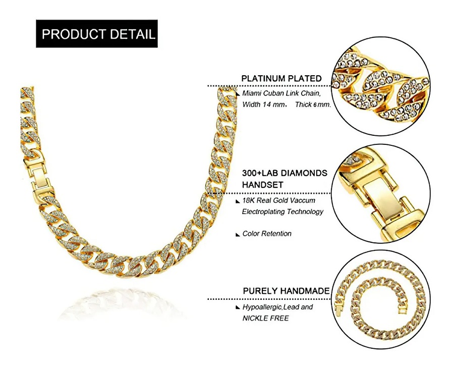 Conjunto De Pulsera Y Cadena Cubana Hip-hop Dorada