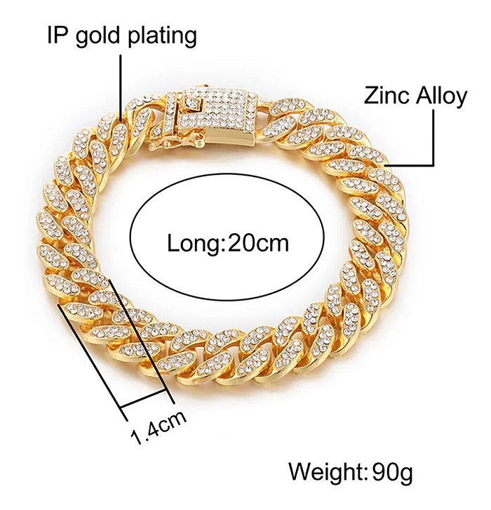 Conjunto De Pulsera Y Cadena Cubana Hip-hop Dorada