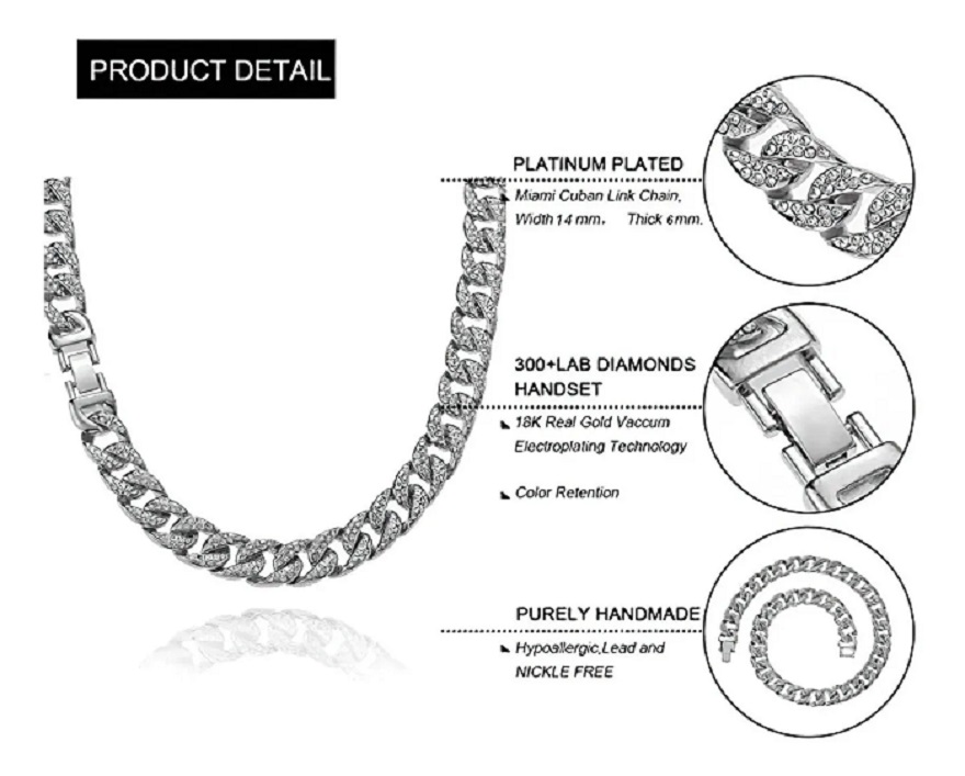 Conjunto De Pulsera Y Cadena Cubana Hip-hop Plata