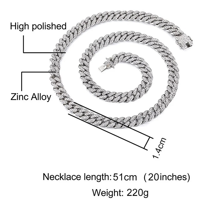 Conjunto De Pulsera Y Cadena Cubana Hip-hop Plata