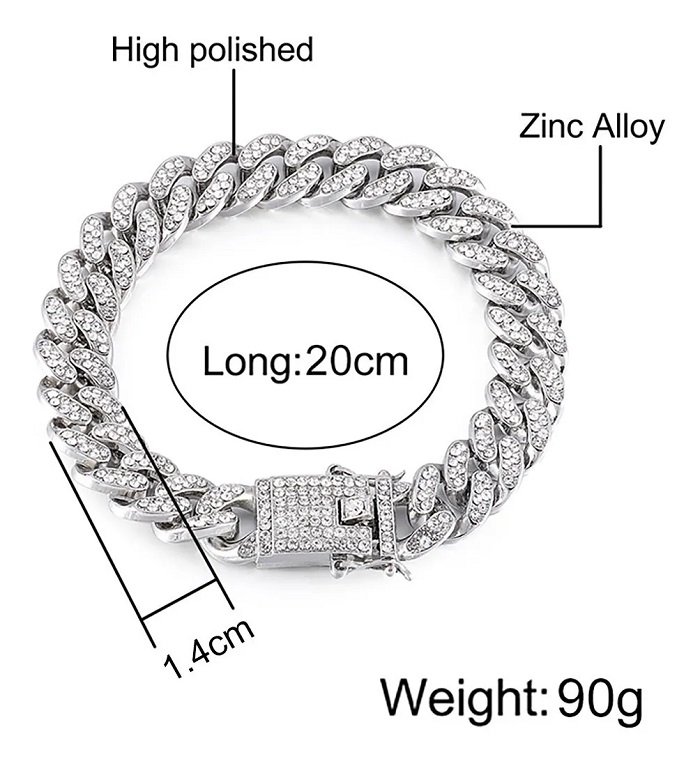 Conjunto De Pulsera Y Cadena Cubana Hip-hop Plata