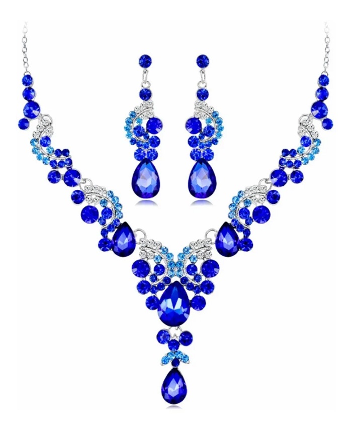 Conjunto De Joyas Glamuroso Collar Y Pendientes Azul