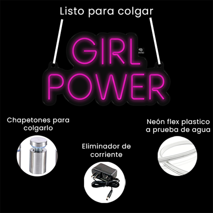 Letrero Neón GIRL POWER Decoración Fácil instalación calidad Premium para interior y exteriores