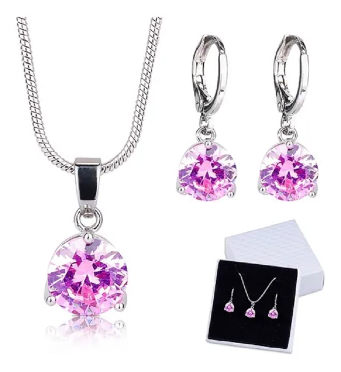 Conjuntos De Joyas Pendientes Y Collares Para Mujer Color Rosa