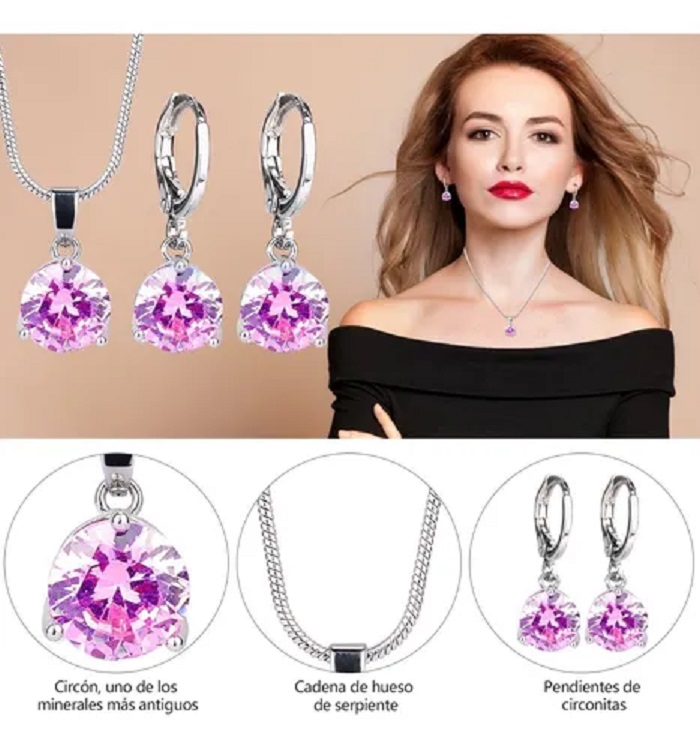 Conjuntos De Joyas Pendientes Y Collares Para Mujer Color Rosa