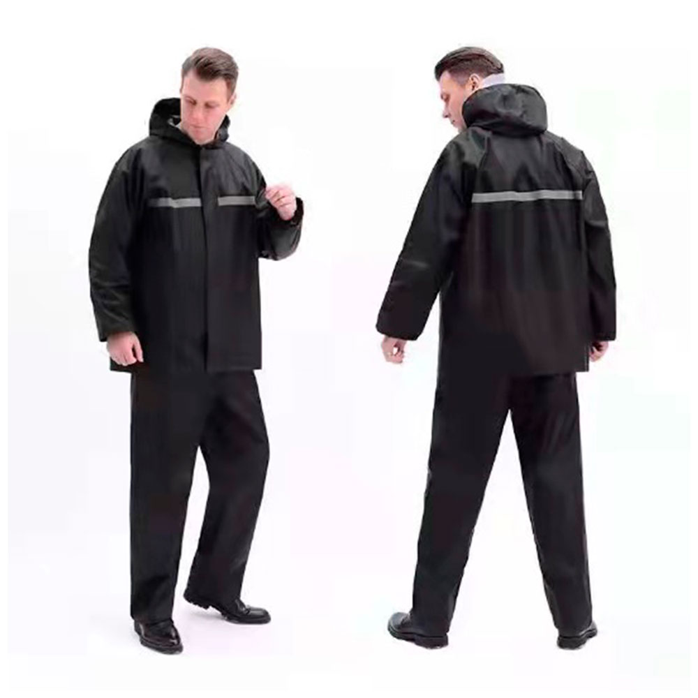 Traje Impermeable Negro con Gorro  Para Adulto 2 PZAS  con Reflejante Pantalon Y Chamarra Para Motociclista.