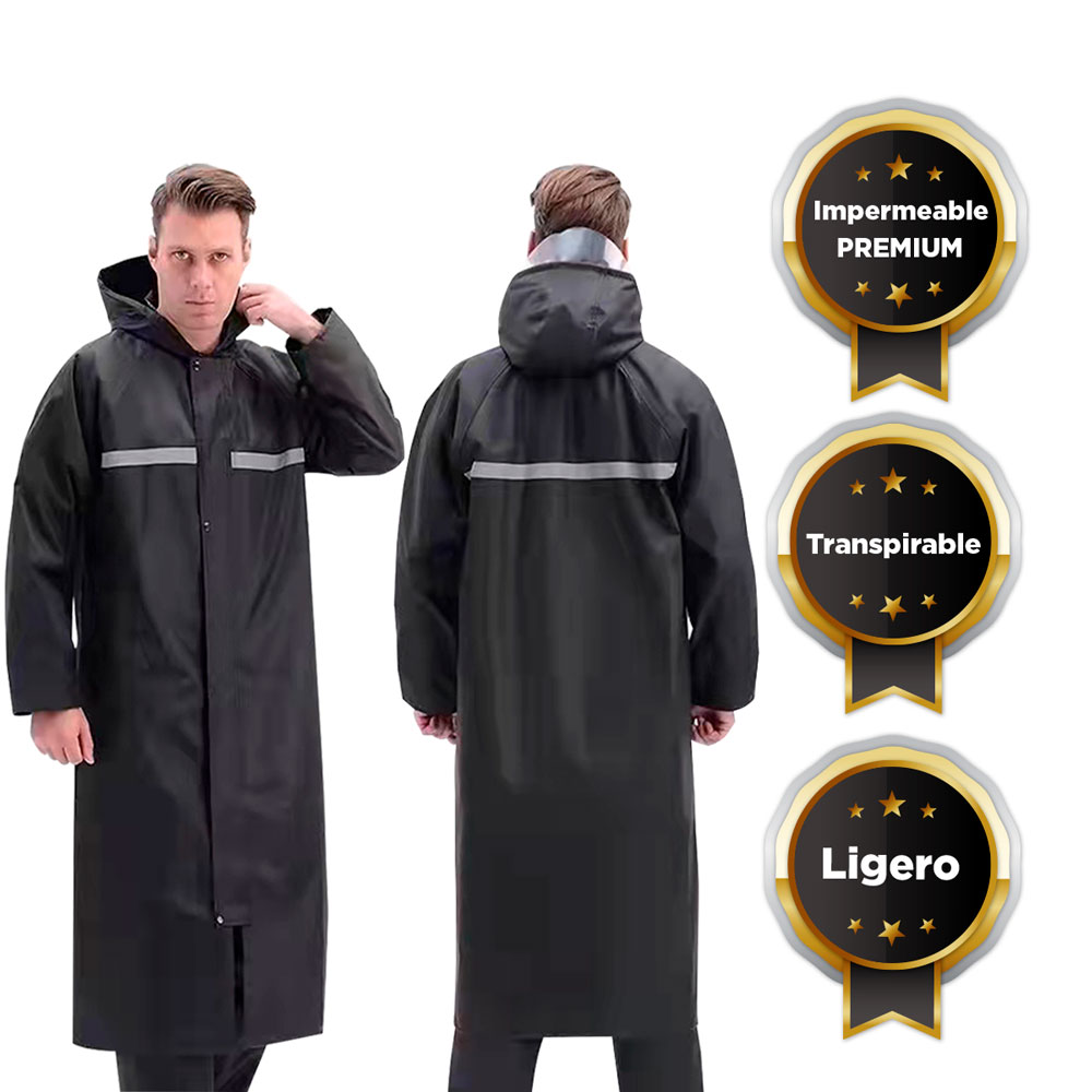 Impermeable Gabardina Negro Para Adulto Chamarra Chaqueta con Gorro con Visor