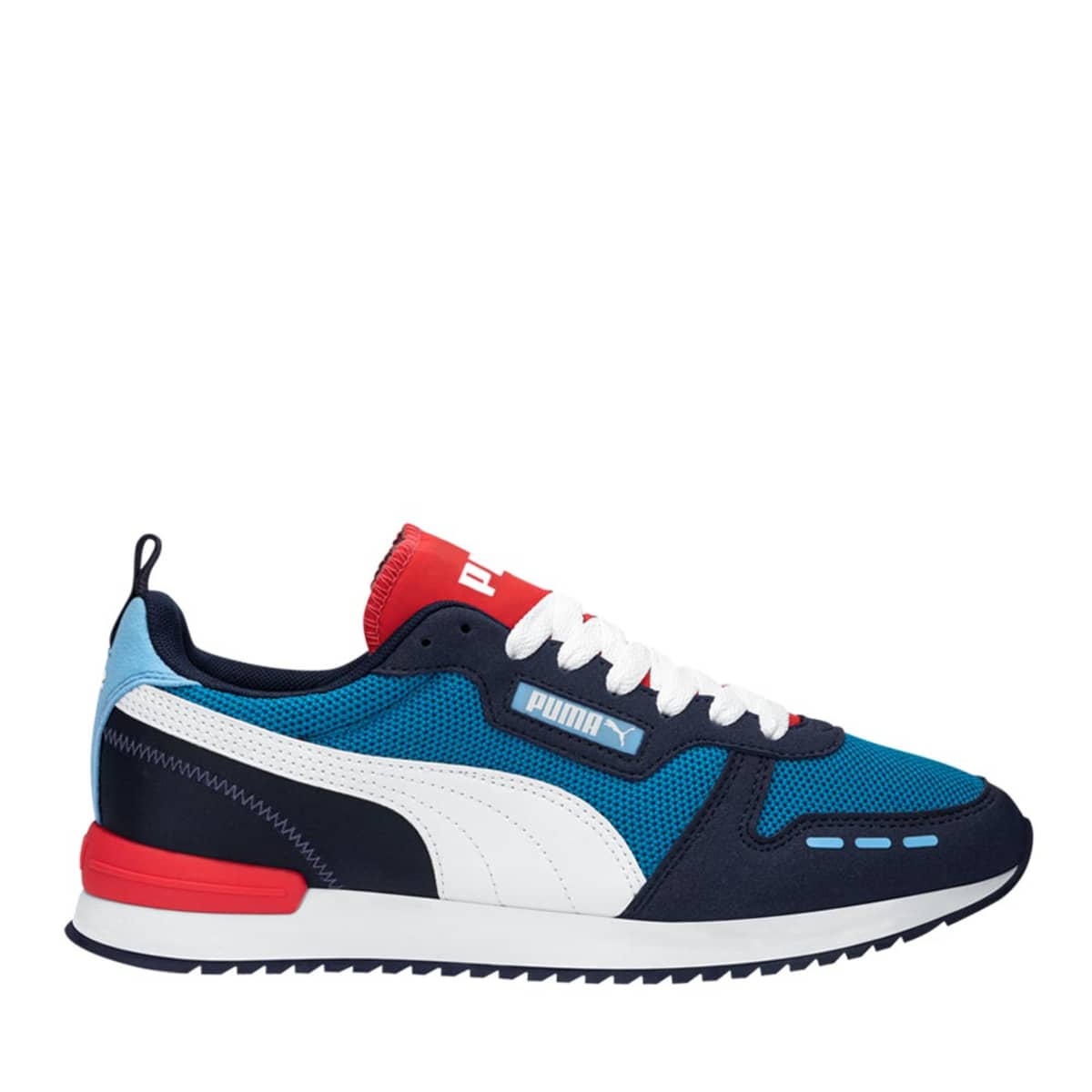Tenis casual urbano tipo choclo marca Puma para hombre, azul con blanco y rojo, mod. 1052152