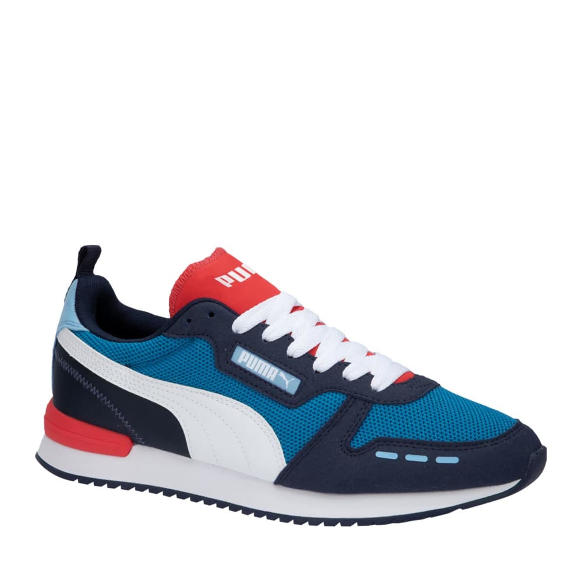 Tenis casual urbano tipo choclo marca Puma para hombre, azul con blanco y rojo, mod. 1052152