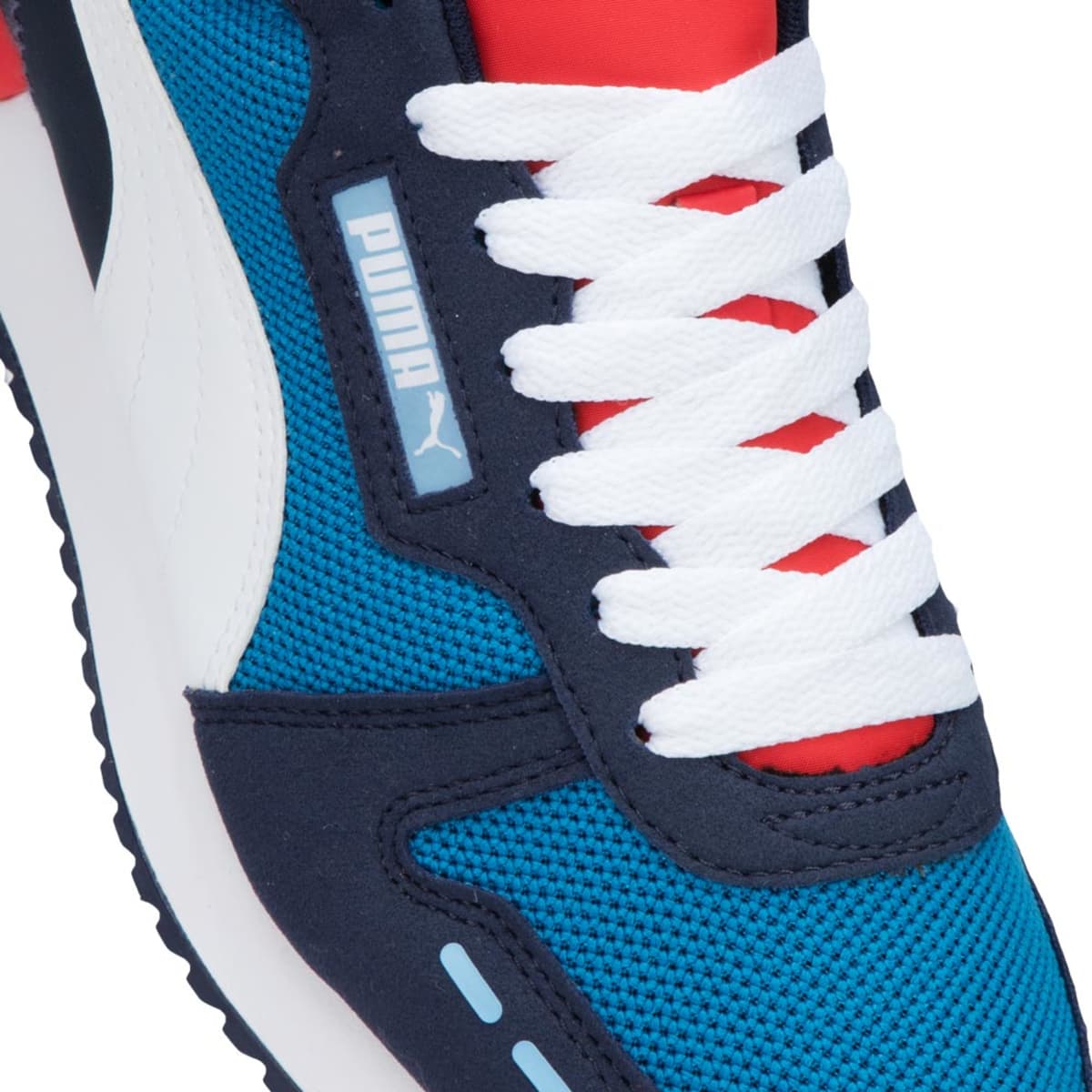 Tenis casual urbano tipo choclo marca Puma para hombre, azul con blanco y rojo, mod. 1052152