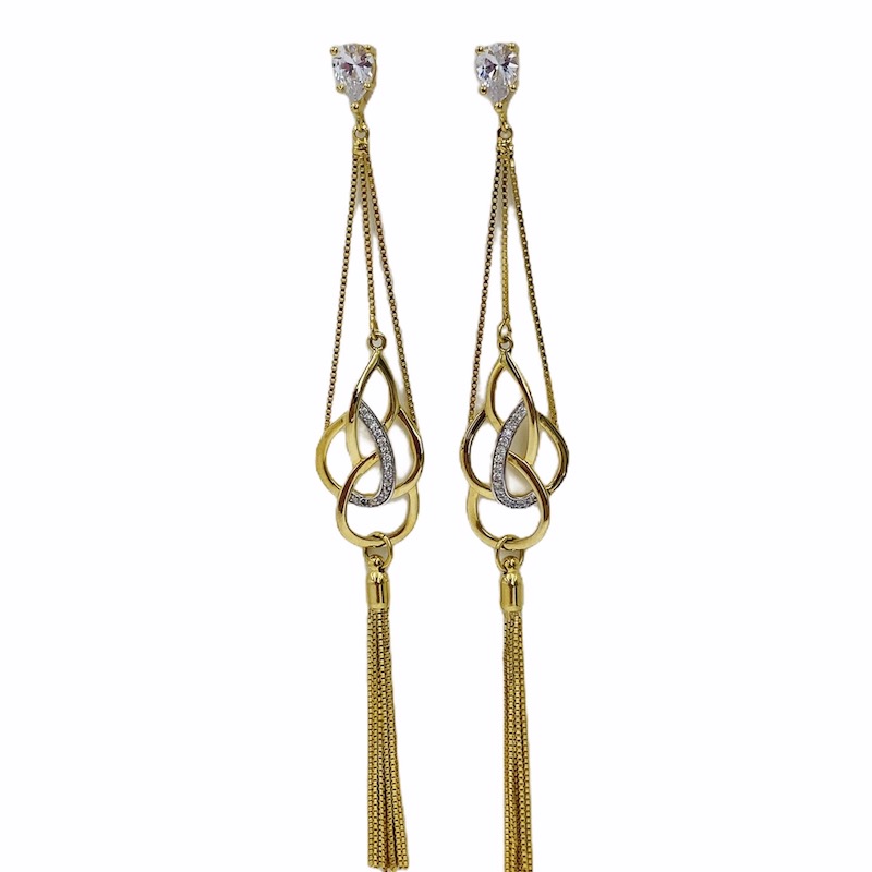 Aretes Largos Fiesta- Baño de Oro 18K- Dorado