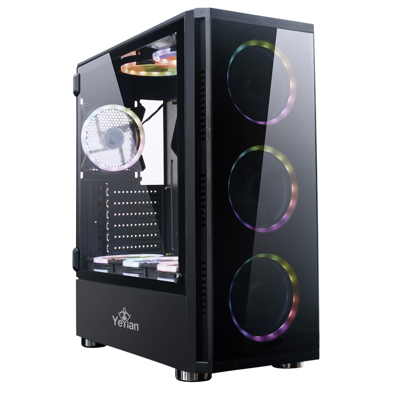 GABINETE YEYIAN YGS-68808 SHADOW 2200 LAT CRIST 3 VENT RGB/USB/NEGRO