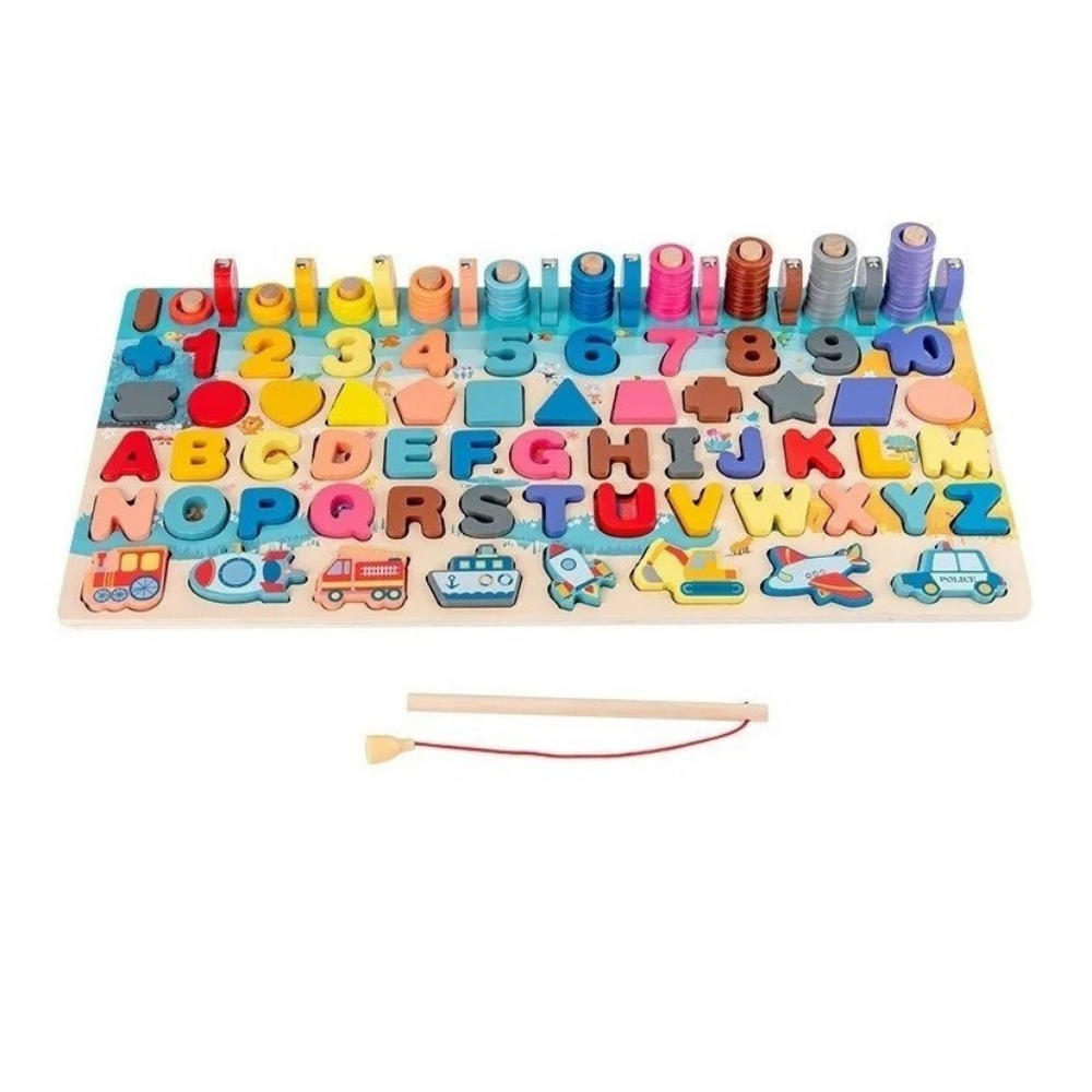 7 En 1 Juego De Pesca Magnetico Tablero De Madera Didáctico