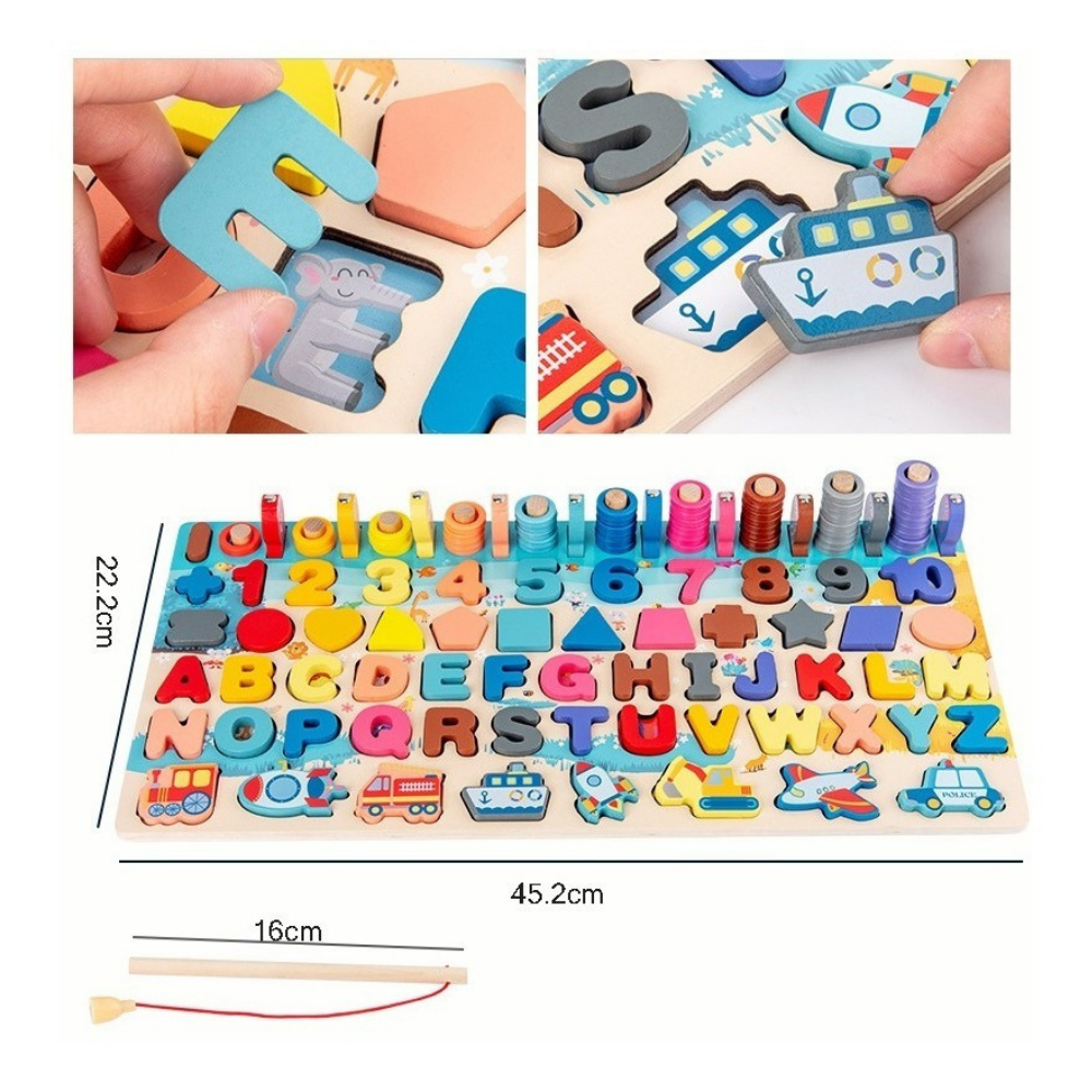 7 En 1 Juego De Pesca Magnetico Tablero De Madera Didáctico