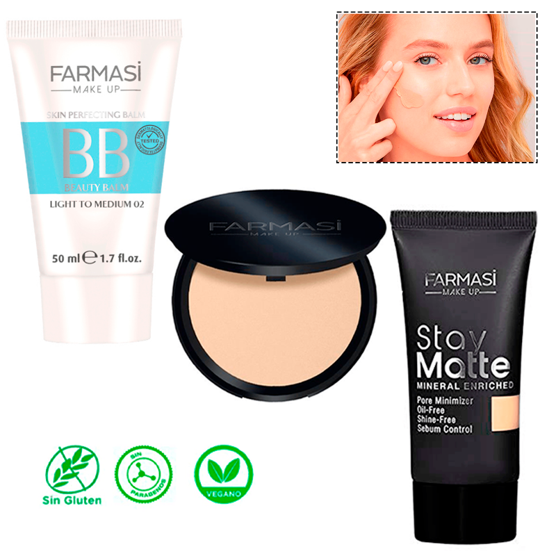 Farmasi Maquillaje Polvo Compacto Mas Bases De Maquillajes Maquillaje Para Rostro Set De Maquillaje 3 Piezas 