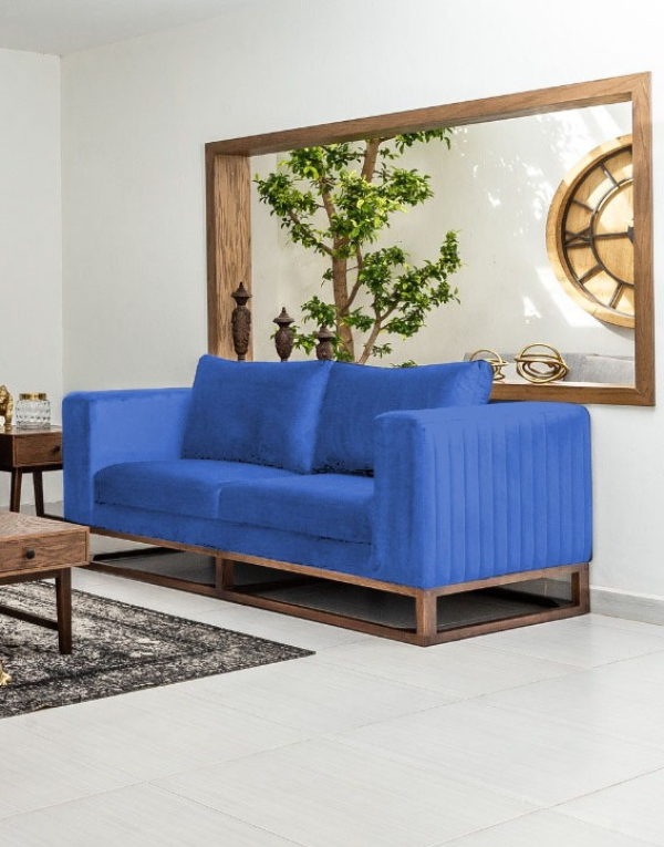 Sofá Verona 2 Plazas Sillón Tercipelo Moderno Minimalista (azul)
