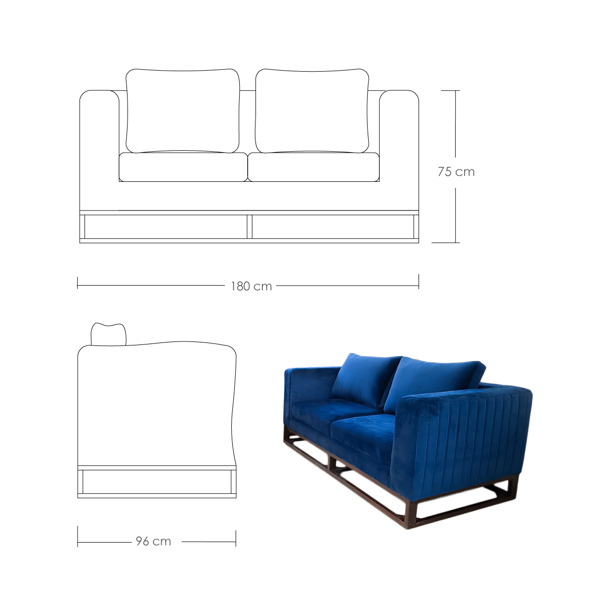 Sofá Verona 2 Plazas Sillón Tercipelo Moderno Minimalista (azul)