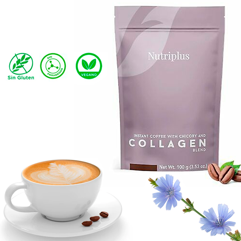 CAFÉ INSTANTANEO CON COLAGENO Nutriplus Café Instantáneo Mezcla de Achicoria con Colágeno 100gramos