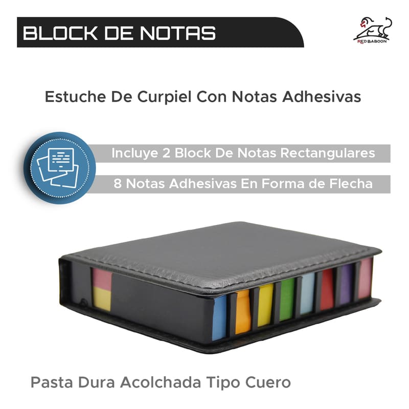 Estuche de Notas Adhesivas de Curpiel Modelo EcoPaper, Block de Notas Post It Papelería Marca Red Baboon