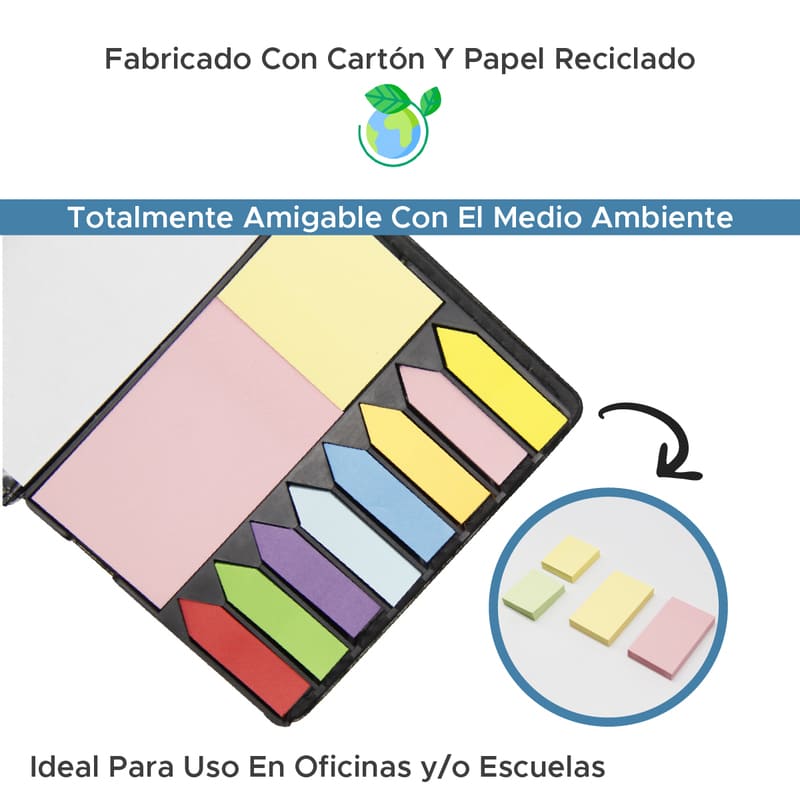 Estuche de Notas Adhesivas de Curpiel Modelo EcoPaper, Block de Notas Post It Papelería Marca Red Baboon