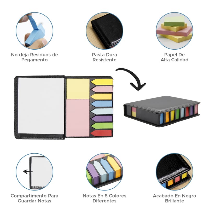 Estuche de Notas Adhesivas de Curpiel Modelo EcoPaper, Block de Notas Post It Papelería Marca Red Baboon