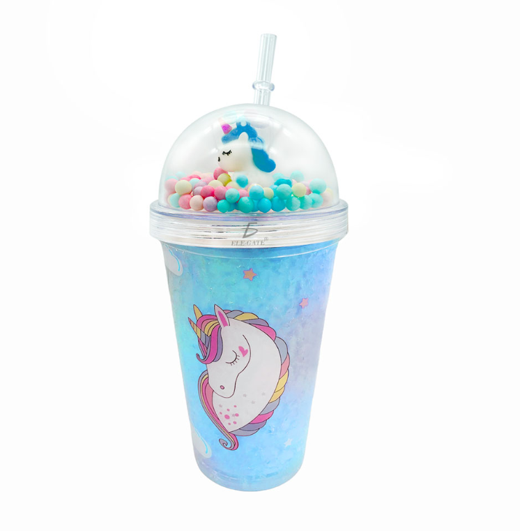 Vaso Termico Unicornio Kawaii + Popote Tapa Cupula Acrilico Confeti