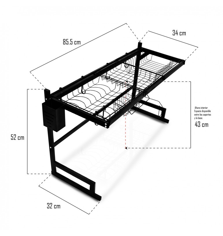 Escurridor para trastes platos de acero inoxidable 2 niveles sobre el fregadero