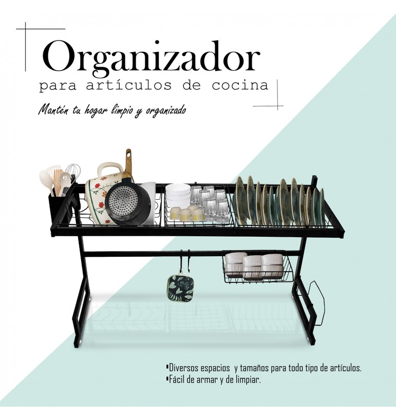 Escurridor para trastes platos de acero inoxidable 2 niveles sobre el fregadero