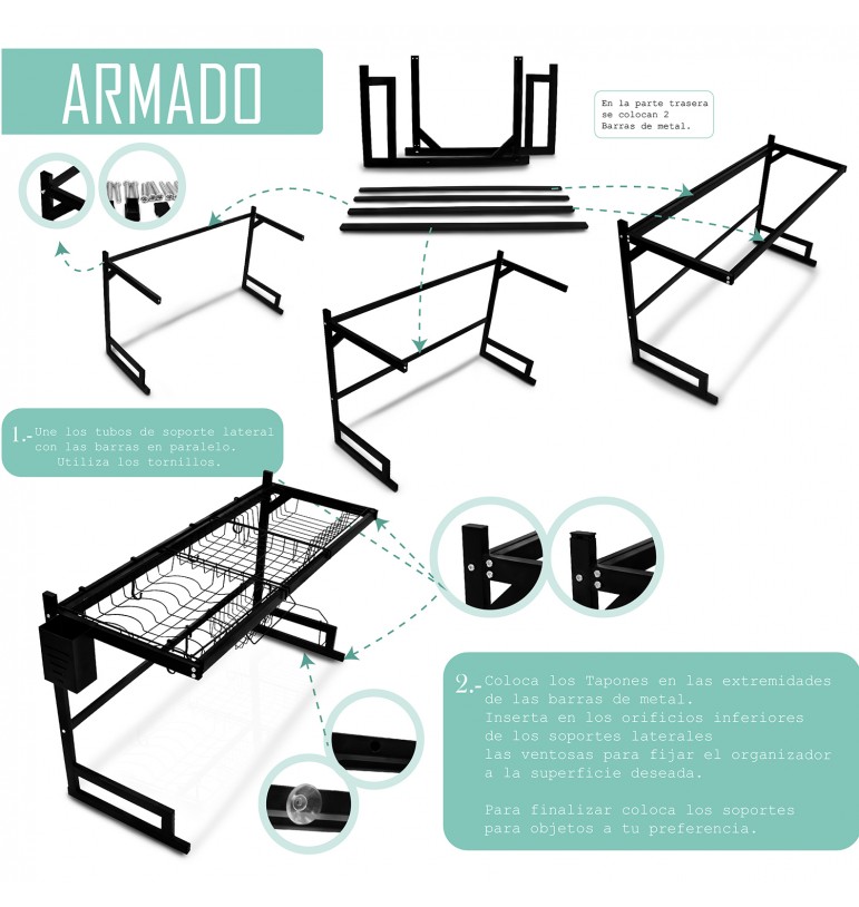 Escurridor para trastes platos de acero inoxidable 2 niveles sobre el fregadero