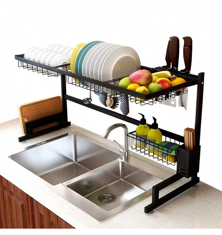Estante para secar platos sobre el fregadero, estante organizador de 2  niveles
