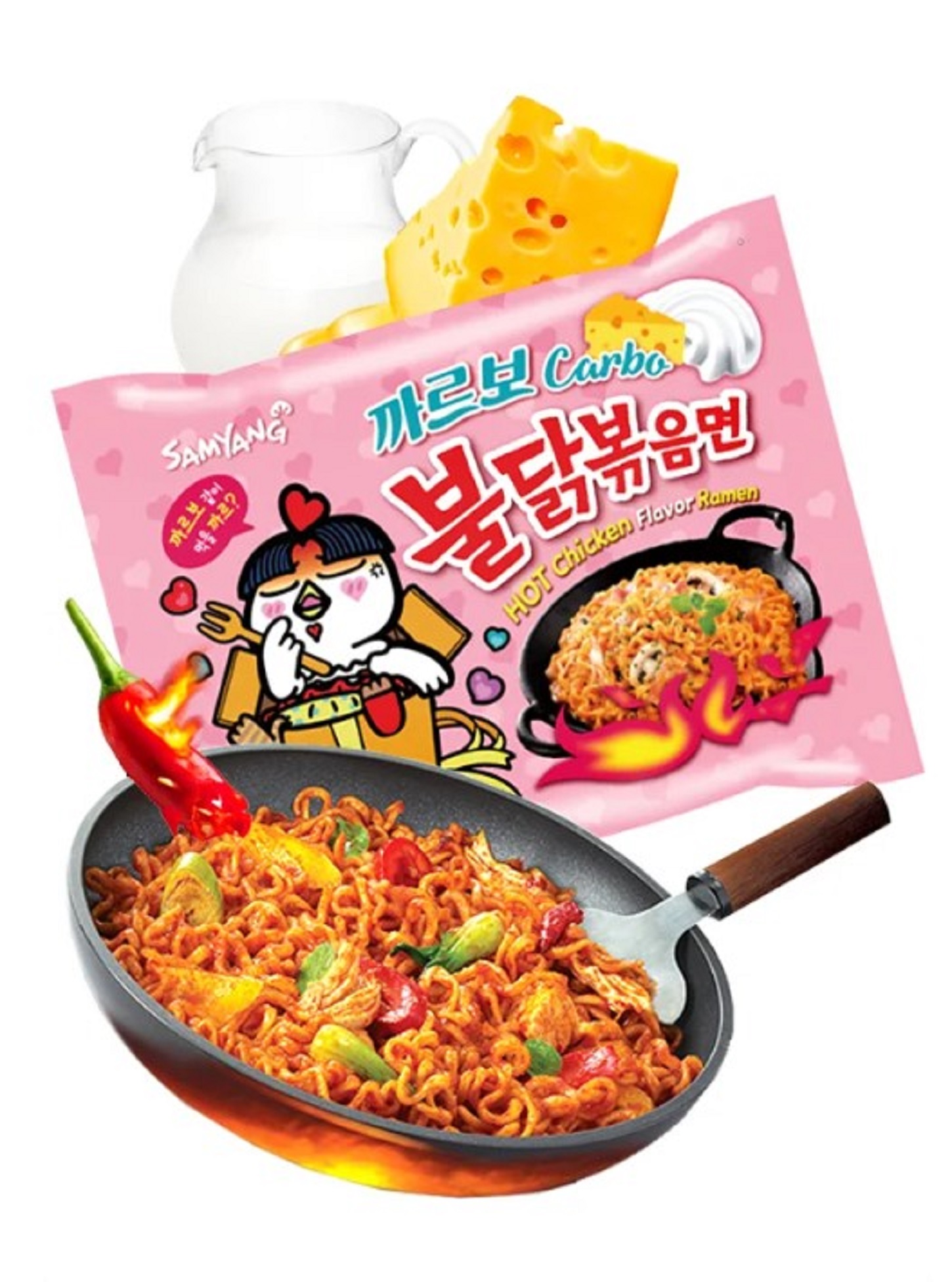 Sopa Instantáneo Ramen Coreana Carbonara Picante Buldak 5pzs