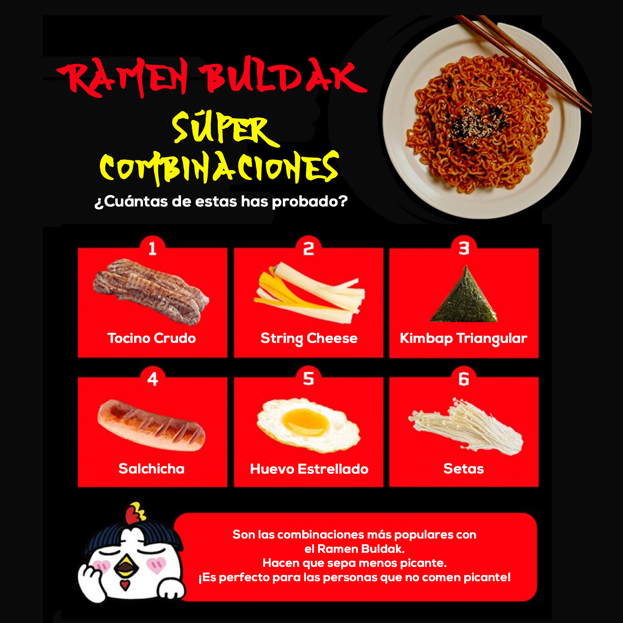 Sopa Instantáneo Ramen Coreana Carbonara Picante Buldak 5pzs